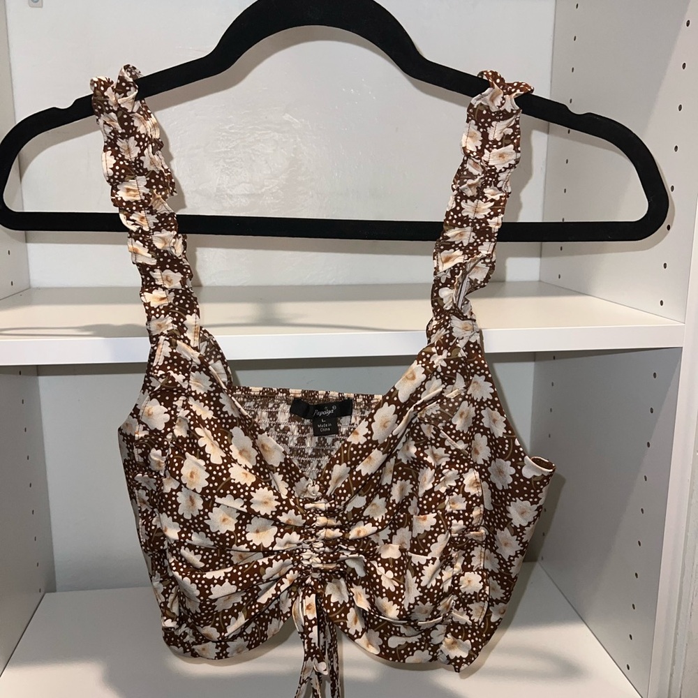 Papaya Brown and White Floral Crop Top